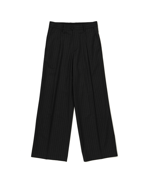 JUAN HOMME(ジュアンオム)の「ピンストライプワイドトラウザー(ブラック)(スラックス・メンズ・ブラック・SMALL/LARGE/MEDIUM)」の1枚目の写真