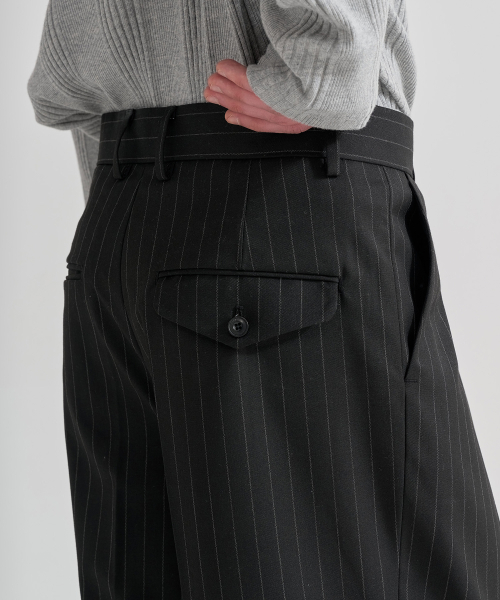 JUAN HOMME(ジュアンオム)の「ピンストライプワイドトラウザー(ブラック)(スラックス・メンズ・ブラック・SMALL/LARGE/MEDIUM)」の9枚目の写真