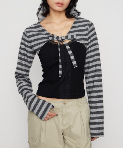 セール】BORDER HOODIE CUT ボレロ（カーディガン/ボレロ）｜LAGUA GEM