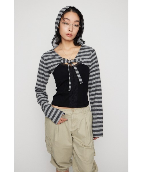 LAGUA GEM(ラグアジェム)の「BORDER HOODIE CUT ボレロ(カーディガン/ボレロ・レディース・ライトイエロー/グレー/ベージュ・FREE)」の21枚目の写真