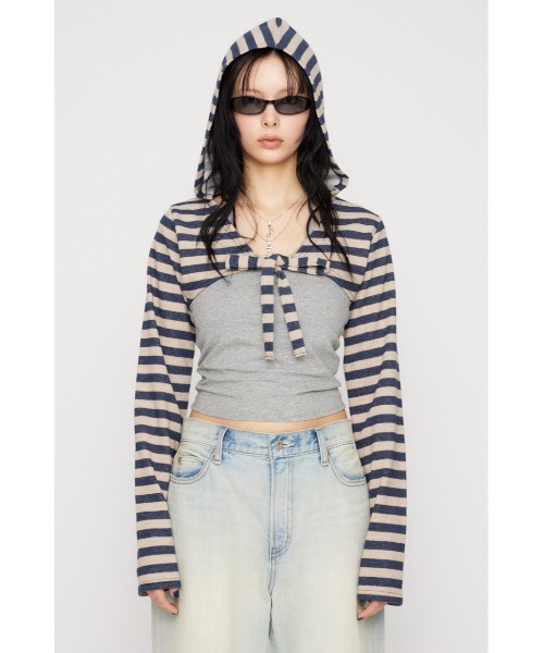 LAGUA GEM(ラグアジェム)の「BORDER HOODIE CUT ボレロ(カーディガン/ボレロ・レディース・ライトイエロー/グレー/ベージュ・FREE)」の16枚目の写真