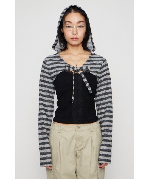 LAGUA GEM(ラグアジェム)の「BORDER HOODIE CUT ボレロ(カーディガン/ボレロ・レディース・ライトイエロー/グレー/ベージュ・FREE)」の20枚目の写真