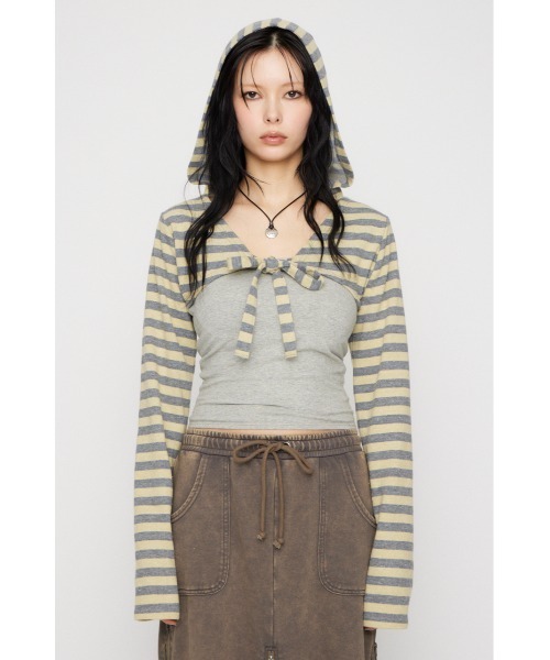 LAGUA GEM(ラグアジェム)の「BORDER HOODIE CUT ボレロ(カーディガン/ボレロ・レディース・ライトイエロー/グレー/ベージュ・FREE)」の12枚目の写真