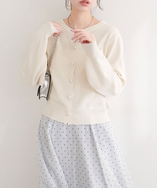 natural couture(ナチュラルクチュール)の「リサイクルポリニュアンス釦カーデ(カーディガン/ボレロ・レディース・アイボリー/ミント/ピンク/チャコールグレー/グレー・FREE)」の7枚目の写真