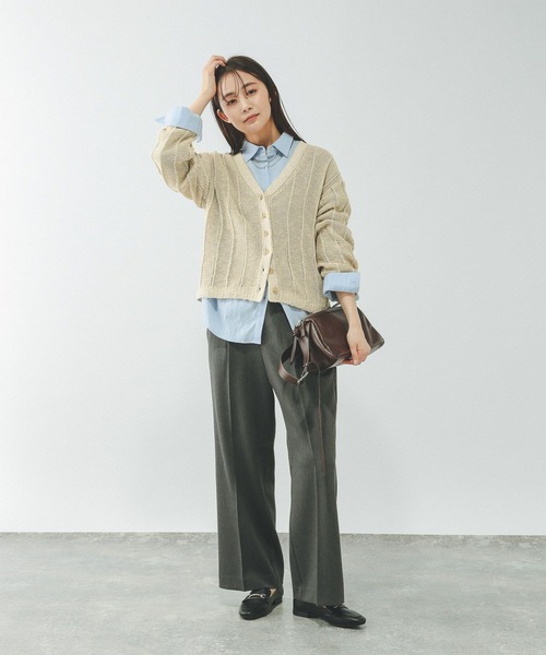 GLOBAL WORK(グローバルワーク)の「リネンコットンMIXVネックカーディガン/636130(カーディガン/ボレロ・レディース・グレイッシュベージュ/ブラック/オフホワイト・LARGE/MEDIUM)」の5枚目の写真