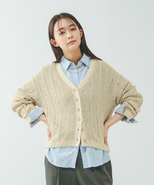 GLOBAL WORK(グローバルワーク)の「リネンコットンMIXVネックカーディガン/636130(カーディガン/ボレロ・レディース・グレイッシュベージュ/ブラック/オフホワイト・LARGE/MEDIUM)」の7枚目の写真