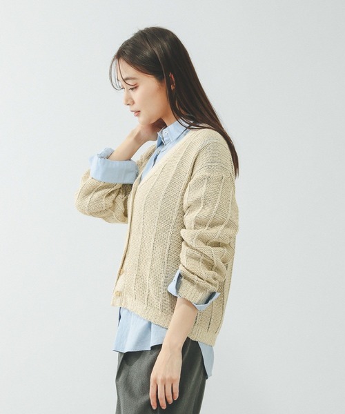 GLOBAL WORK(グローバルワーク)の「リネンコットンMIXVネックカーディガン/636130(カーディガン/ボレロ・レディース・グレイッシュベージュ/ブラック/オフホワイト・LARGE/MEDIUM)」の8枚目の写真