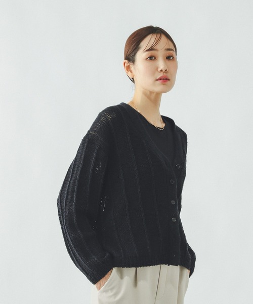 GLOBAL WORK(グローバルワーク)の「リネンコットンMIXVネックカーディガン/636130(カーディガン/ボレロ・レディース・グレイッシュベージュ/ブラック/オフホワイト・LARGE/MEDIUM)」の14枚目の写真