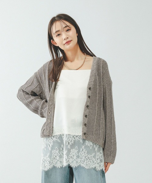 GLOBAL WORK(グローバルワーク)の「リネンコットンMIXVネックカーディガン/636130(カーディガン/ボレロ・レディース・グレイッシュベージュ/ブラック/オフホワイト・LARGE/MEDIUM)」の17枚目の写真