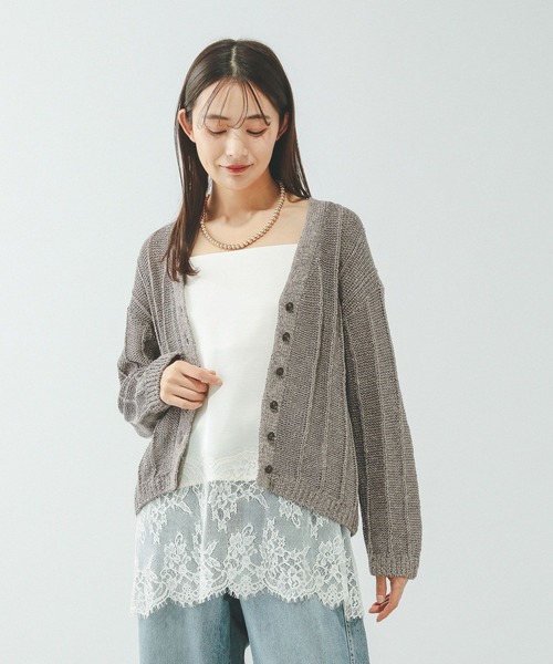 GLOBAL WORK(グローバルワーク)の「リネンコットンMIXVネックカーディガン/636130(カーディガン/ボレロ・レディース・グレイッシュベージュ/ブラック/オフホワイト・LARGE/MEDIUM)」の18枚目の写真
