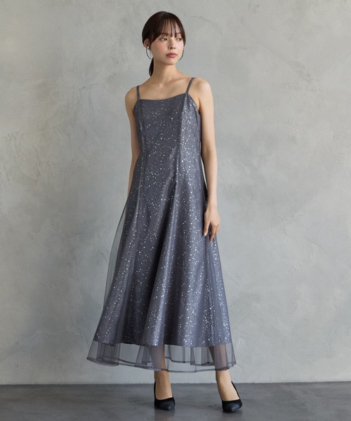 AIMER(エメ)の「2WAYチュールショート丈ブラウス×ホイルドットキャミソールワンピース 2点セットパーティードレス 結婚式 お呼ばれ ドレス 20代 30代(ドレス・レディース・チャコールグレー/オールドローズ系/グレイッシュブルー・MEDIUM/SMALL)」の5枚目の写真