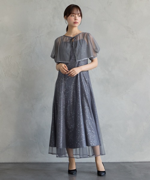 AIMER(エメ)の「2WAYチュールショート丈ブラウス×ホイルドットキャミソールワンピース 2点セットパーティードレス 結婚式 お呼ばれ ドレス 20代 30代(ドレス・レディース・チャコールグレー/オールドローズ系/グレイッシュブルー・MEDIUM/SMALL)」の6枚目の写真