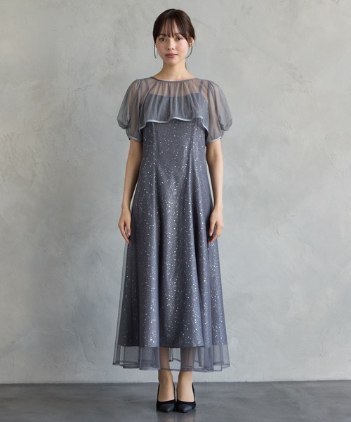 AIMER(エメ)の「2WAYチュールショート丈ブラウス×ホイルドットキャミソールワンピース 2点セットパーティードレス 結婚式 お呼ばれ ドレス 20代 30代(ドレス・レディース・チャコールグレー/オールドローズ系/グレイッシュブルー・MEDIUM/SMALL)」の18枚目の写真