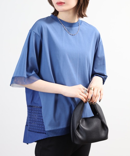 A.N.L(エーエヌエル レーベル)の「A.N.L レース切り替え オーバーサイズプルオーバー 半袖(Tシャツ/カットソー・レディース・ブラック/ブルー/モスグリーン・38)」の4枚目の写真