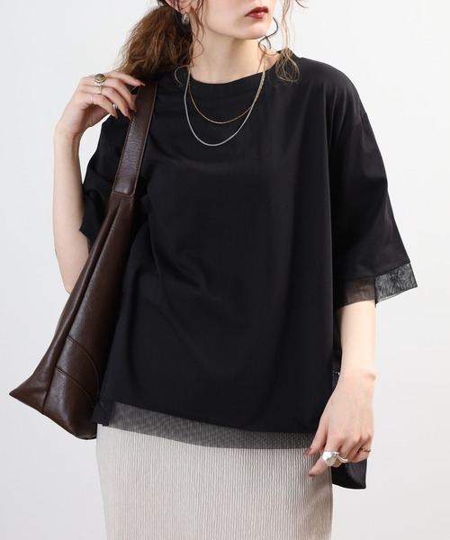 A.N.L(エーエヌエル レーベル)の「A.N.L レース切り替え オーバーサイズプルオーバー 半袖(Tシャツ/カットソー・レディース・ブラック/ブルー/モスグリーン・38)」の21枚目の写真