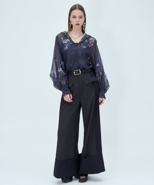 HARE ARTflowerシアーSHLS ブラック HARE（ハレ）の「ARTflowerシアーシャツ(HARE)（シャツ/ブラウス