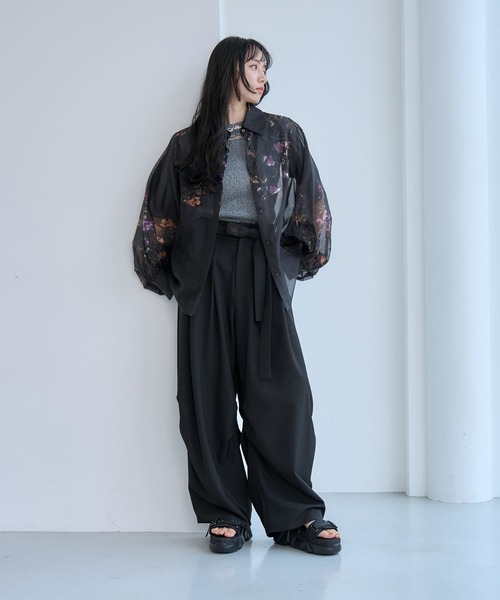 HARE ARTflowerシアーSHLS ブラック アートフラワーガラシアーシャツLS(HARE)（シャツ/ブラウス）｜HARE