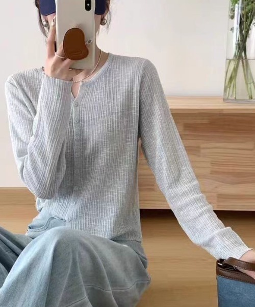 somnium(ソムニウム)の「リブカーディガン / レディース コンパクトトップス 春服 韓国ファッション きれいめ(カーディガン/ボレロ・レディース・ホワイト/グレー/ブラック・FREE)」の1枚目の写真