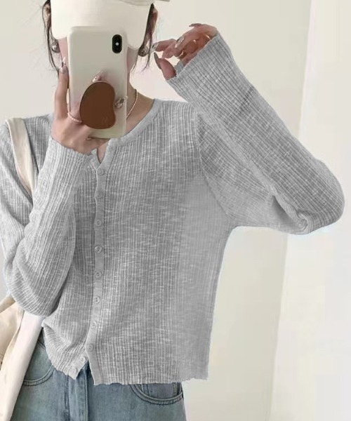 somnium(ソムニウム)の「リブカーディガン / レディース コンパクトトップス 春服 韓国ファッション きれいめ(カーディガン/ボレロ・レディース・ホワイト/グレー/ブラック・FREE)」の5枚目の写真