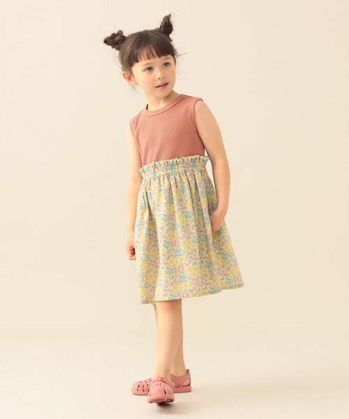 BEAMS mini（ビームスミニ）の「フラワー 切替 ノースリーブ ワンピース 2026SS（90～150cm）子供服 夏物 まとめ買い キッズ プチプラ 定番（ワンピース・キッズ・オレンジ系その他4/ネイビー/ホワイト系その他3・90/100/110/120/130/150/140）」の9枚目の写真