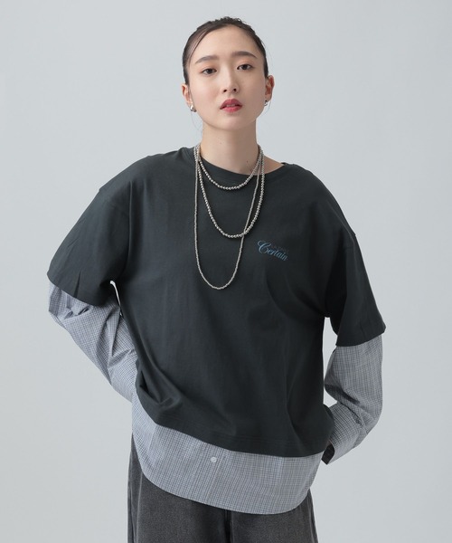 LEPSIM（レプシィム）の「布帛レイヤードBIGTEE　645476（Tシャツ/カットソー・レディース・チャコールグレー/ライトグレー/オフホワイト・FREE）」の3枚目の写真