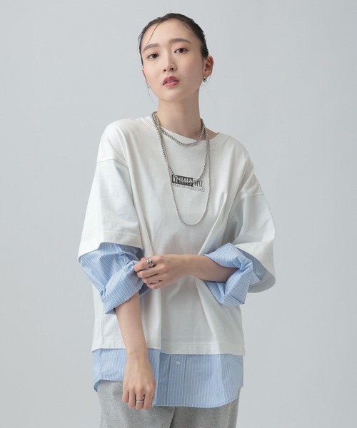 LEPSIM（レプシィム）の「布帛レイヤードBIGTEE　645476（Tシャツ/カットソー・レディース・チャコールグレー/ライトグレー/オフホワイト・FREE）」の2枚目の写真