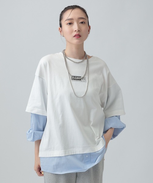 LEPSIM（レプシィム）の「布帛レイヤードBIGTEE　645476（Tシャツ/カットソー・レディース・チャコールグレー/ライトグレー/オフホワイト・FREE）」の4枚目の写真