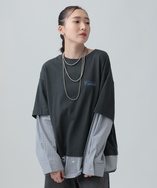 LEPSIM（レプシィム）の「布帛レイヤードBIGTEE　645476（Tシャツ/カットソー・レディース・チャコールグレー/ライトグレー/オフホワイト・FREE）」の16枚目の写真