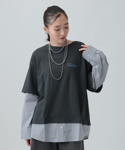 LEPSIM（レプシィム）の「布帛レイヤードBIGTEE　645476（Tシャツ/カットソー・レディース・チャコールグレー/ライトグレー/オフホワイト・FREE）」の17枚目の写真