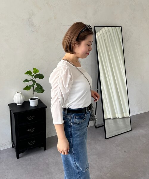 prose verse(プロズヴェール)の「【MOMO】パフスリーブシアーリブカットソー(Tシャツ/カットソー・レディース・ブラック/オフホワイト・LARGE/MEDIUM)」の6枚目の写真