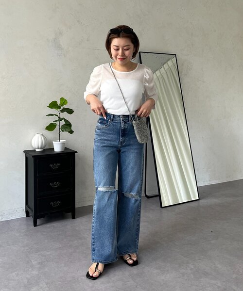 prose verse(プロズヴェール)の「【MOMO】パフスリーブシアーリブカットソー(Tシャツ/カットソー・レディース・ブラック/オフホワイト・LARGE/MEDIUM)」の8枚目の写真