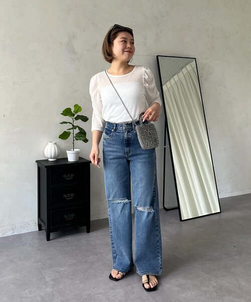 prose verse(プロズヴェール)の「【MOMO】パフスリーブシアーリブカットソー(Tシャツ/カットソー・レディース・ブラック/オフホワイト・LARGE/MEDIUM)」の9枚目の写真