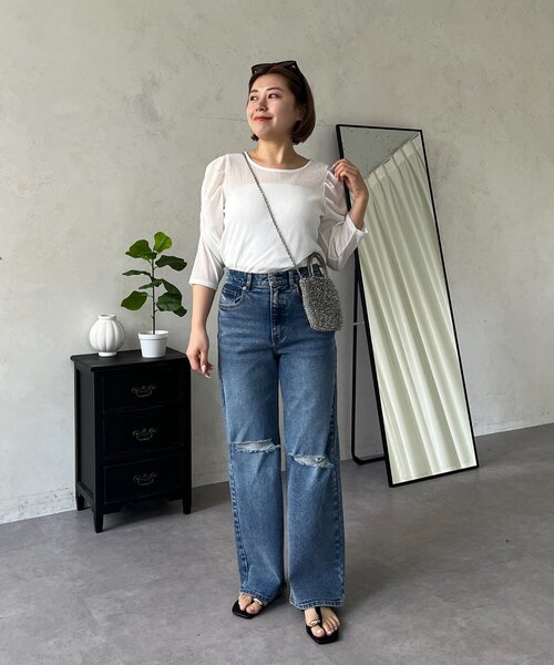 prose verse(プロズヴェール)の「【MOMO】パフスリーブシアーリブカットソー(Tシャツ/カットソー・レディース・ブラック/オフホワイト・LARGE/MEDIUM)」の10枚目の写真