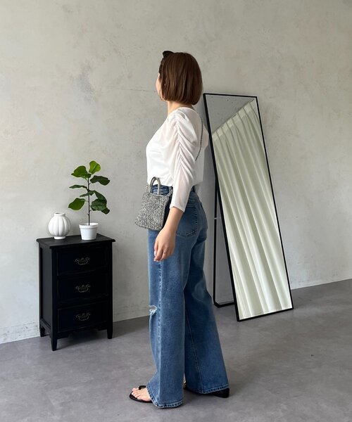 prose verse(プロズヴェール)の「【MOMO】パフスリーブシアーリブカットソー(Tシャツ/カットソー・レディース・ブラック/オフホワイト・LARGE/MEDIUM)」の12枚目の写真
