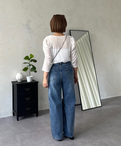 prose verse(プロズヴェール)の「【MOMO】パフスリーブシアーリブカットソー(Tシャツ/カットソー・レディース・ブラック/オフホワイト・LARGE/MEDIUM)」の13枚目の写真