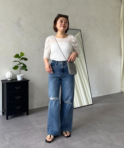 prose verse(プロズヴェール)の「【MOMO】パフスリーブシアーリブカットソー(Tシャツ/カットソー・レディース・ブラック/オフホワイト・LARGE/MEDIUM)」の18枚目の写真