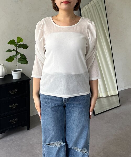prose verse(プロズヴェール)の「【MOMO】パフスリーブシアーリブカットソー(Tシャツ/カットソー・レディース・ブラック/オフホワイト・LARGE/MEDIUM)」の19枚目の写真