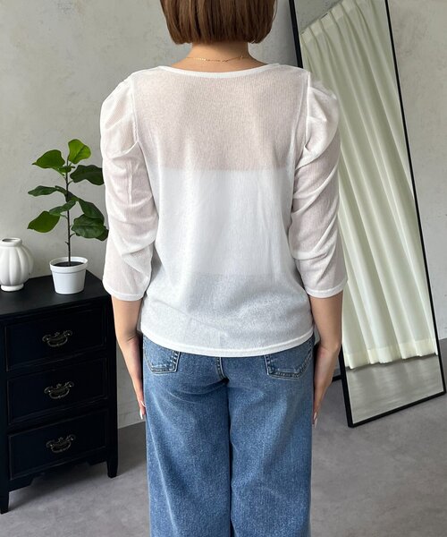 prose verse(プロズヴェール)の「【MOMO】パフスリーブシアーリブカットソー(Tシャツ/カットソー・レディース・ブラック/オフホワイト・LARGE/MEDIUM)」の21枚目の写真