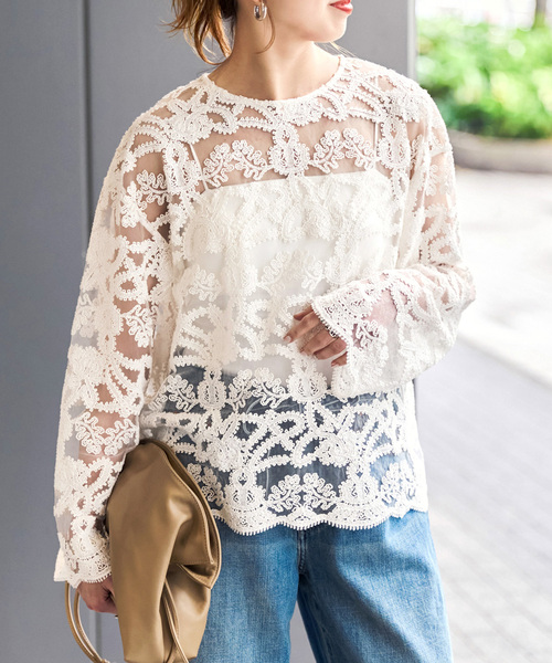 Spick & Span(スピックアンドスパン)の「《WEB限定 / 追加》コードエンブロイダリーチュールブラウス(シャツ/ブラウス・レディース・ホワイト・FREE)」の1枚目の写真