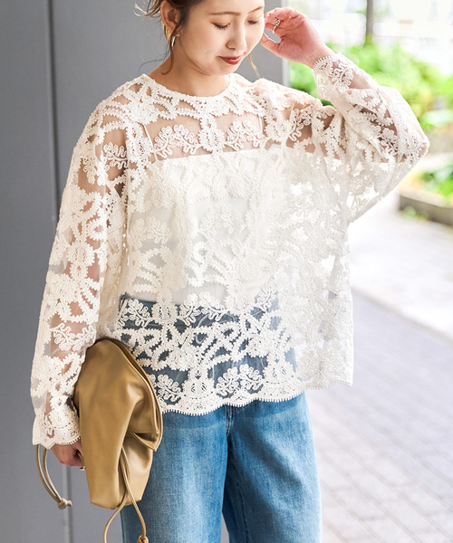 Spick & Span(スピックアンドスパン)の「《WEB限定 / 追加》コードエンブロイダリーチュールブラウス(シャツ/ブラウス・レディース・ホワイト・FREE)」の2枚目の写真