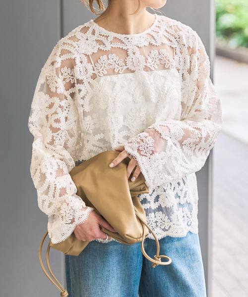 Spick & Span(スピックアンドスパン)の「《WEB限定 / 追加》コードエンブロイダリーチュールブラウス(シャツ/ブラウス・レディース・ホワイト・FREE)」の3枚目の写真