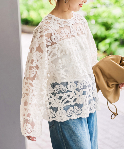 Spick & Span(スピックアンドスパン)の「《WEB限定 / 追加》コードエンブロイダリーチュールブラウス(シャツ/ブラウス・レディース・ホワイト・FREE)」の5枚目の写真
