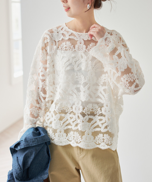 Spick & Span(スピックアンドスパン)の「《WEB限定 / 追加》コードエンブロイダリーチュールブラウス(シャツ/ブラウス・レディース・ホワイト・FREE)」の7枚目の写真