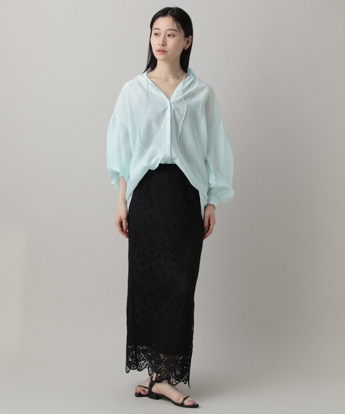 A part by（アパートバイ）の「ギャザーネックオーバーブラウス（シャツ/ブラウス・レディース・ブラウン系その他/オフホワイト/ライトブルー・FREE）」の18枚目の写真