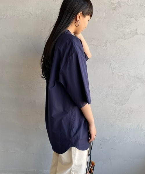 DANTON（ダントン）の「[DANTON/ダントン] コットンポプリン ショートスリーブワークシャツ(無地)（シャツ/ブラウス・レディース・ホワイト/グレイッシュベージュ/ネイビー・38/42/40）」の7枚目の写真