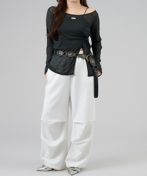 apres jour mignon（アプレジュールミニョン）の「【セットアップ着用可能】キラキラパラシュートパンツ（スウェットパンツ・レディース・チャコールグレー/ブラック/ネイビー/杢グレー/オフホワイト・LARGE/MEDIUM/SMALL）」の13枚目の写真