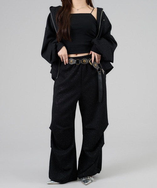 apres jour mignon（アプレジュールミニョン）の「【セットアップ着用可能】キラキラパラシュートパンツ（スウェットパンツ・レディース・チャコールグレー/ブラック/ネイビー/杢グレー/オフホワイト・LARGE/MEDIUM/SMALL）」の10枚目の写真