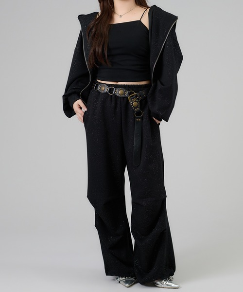 apres jour mignon（アプレジュールミニョン）の「【セットアップ着用可能】キラキラパラシュートパンツ（スウェットパンツ・レディース・チャコールグレー/ブラック/ネイビー/杢グレー/オフホワイト・LARGE/MEDIUM/SMALL）」の21枚目の写真