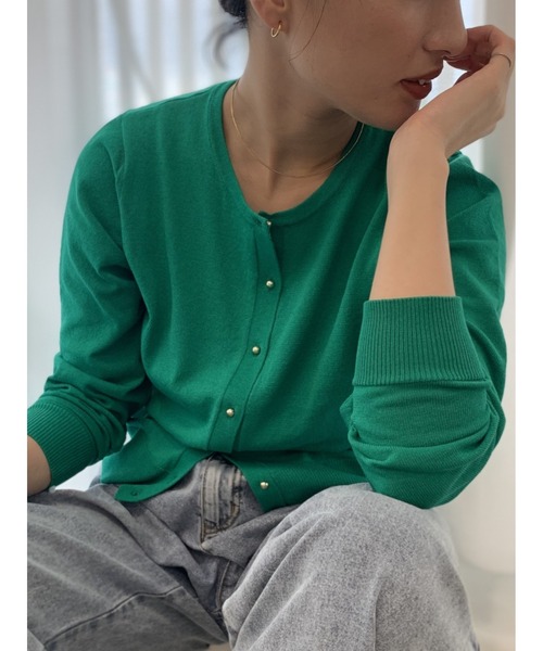 Te chichi(テチチ)の「【接触冷感/UVカット/抗菌防臭】14G綿ポリクルーカーディガン《新色追加》(カーディガン/ボレロ・レディース・シルバー/オフホワイト/ブラック/グレー/オレンジ/グリーン/ブラウン・F)」の1枚目の写真