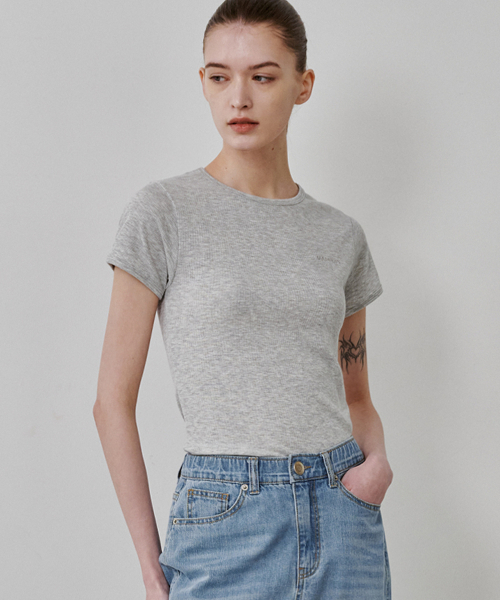 MALOUPE(マロップ)の「5213 リブスリム半袖Tシャツ (グレー)(Tシャツ/カットソー・レディース・グレー・FREE)」の2枚目の写真